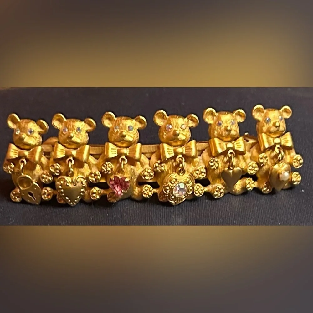 Vintage Kirks Folly AB Rhinestone Bear Textured Gold Tone Rare Hair Clip